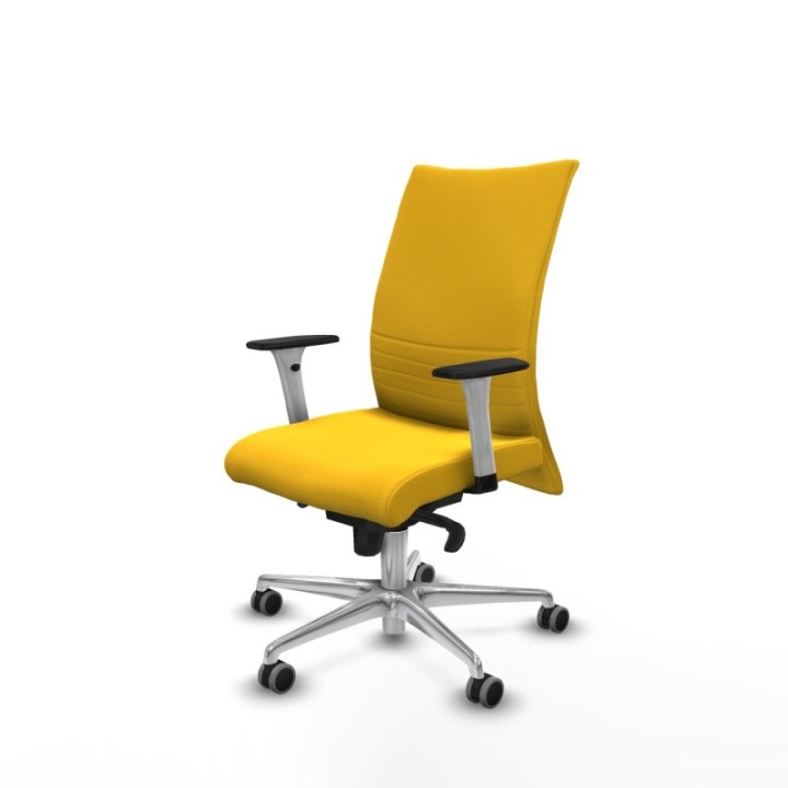 Albacete confidente sincro similpiel amarillo brazos 1D blancos base aluminio ruedas 65mm engomadas