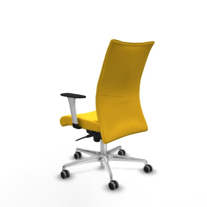 Albacete confidente sincro similpiel amarillo brazos 1D blancos base aluminio ruedas 65mm engomadas