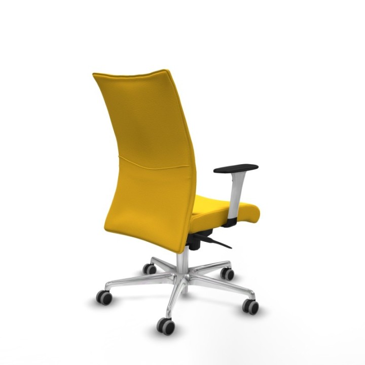 Albacete confidente sincro similpiel amarillo brazos 1D blancos base aluminio ruedas 65mm engomadas