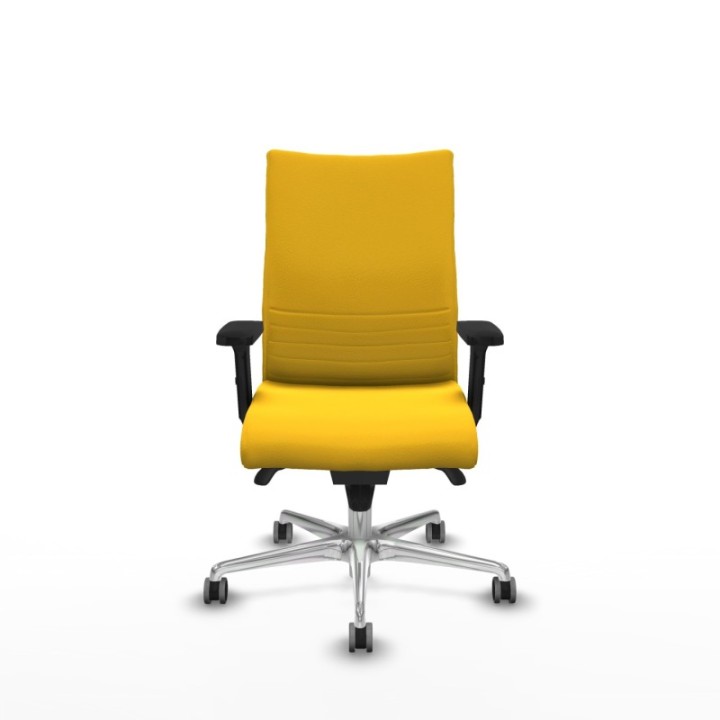 Albacete confidente sincro similpiel amarillo brazos 2D base aluminio ruedas 65mm engomadas