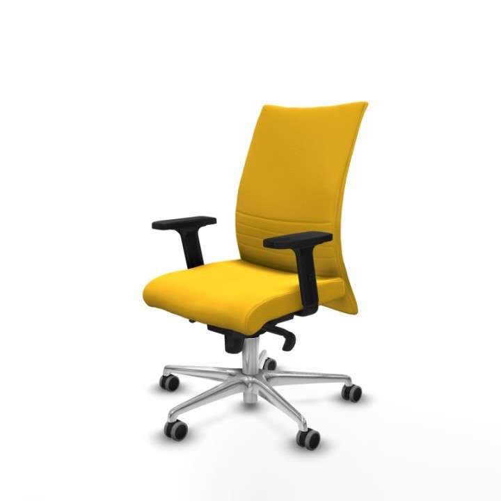 Albacete confidente sincro similpiel amarillo brazos 2D base aluminio ruedas 65mm engomadas