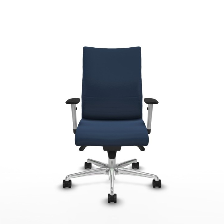 Albacete confidente sincro similpiel azul marino brazos 1D blancos base aluminio ruedas 65 mm nailon