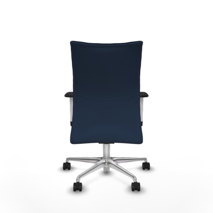 Albacete confidente sincro similpiel azul marino brazos 1D blancos base aluminio ruedas 65 mm nailon