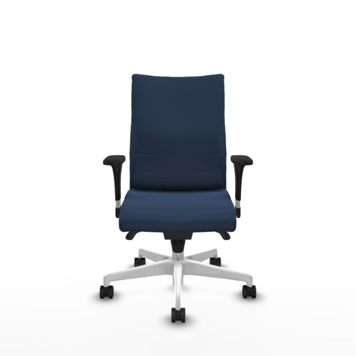 Albacete confidente sincro similpiel azul marino brazos 1D base blanca ruedas 65 mm nailon