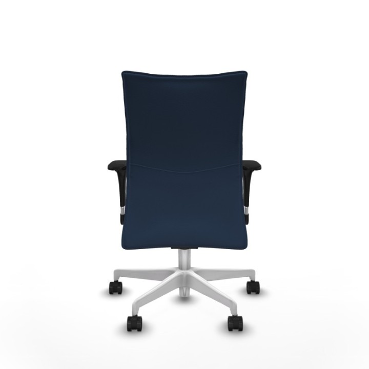 Albacete confidente sincro similpiel azul marino brazos 1D base blanca ruedas 65 mm nailon