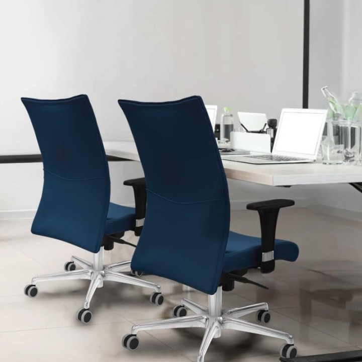 Albacete confidente sincro similpiel azul marino brazos 1D base aluminio ruedas 65mm engomadas