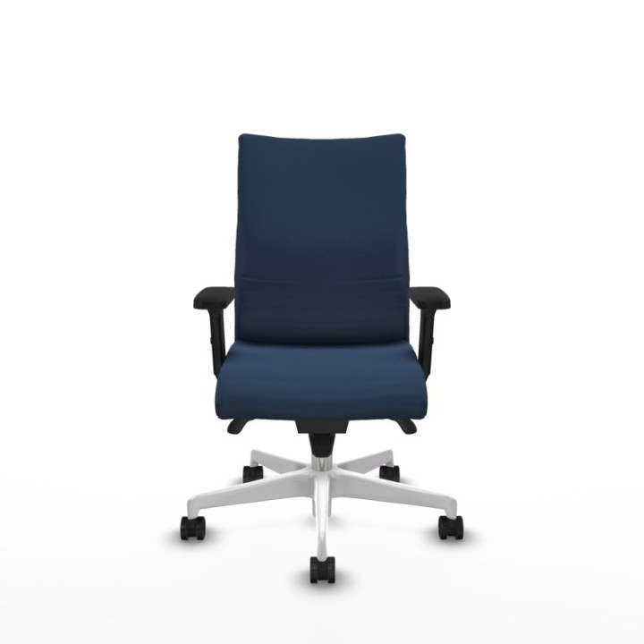 Albacete confidente sincro similpiel azul marino brazos 2D base blanca ruedas 65 mm nailon