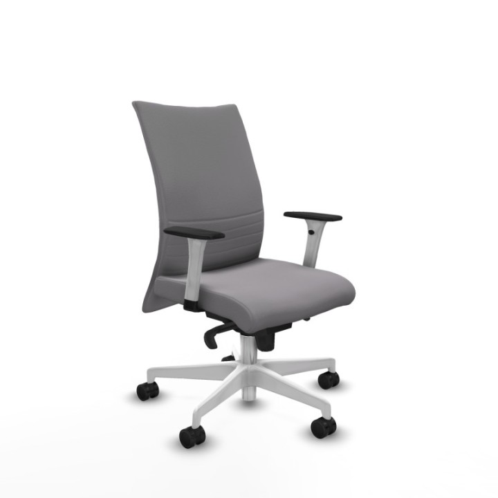 Albacete confidente sincro similpiel gris brazos 1D blancos base blanca ruedas 65 mm nailon