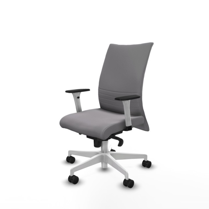 Albacete confidente sincro similpiel gris brazos 1D blancos base blanca ruedas 65 mm nailon