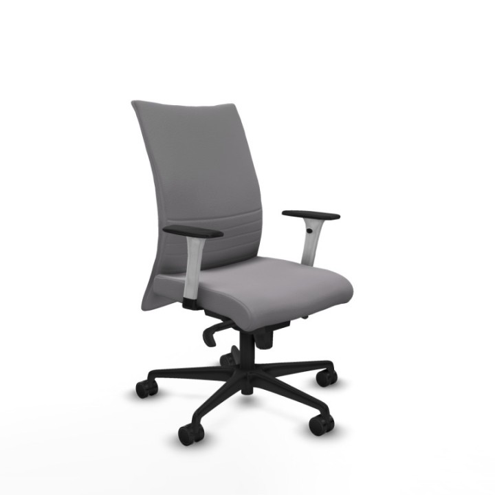 Albacete confidente sincro similpiel gris brazos 1D blancos base nailon ruedas 65 mm nailon