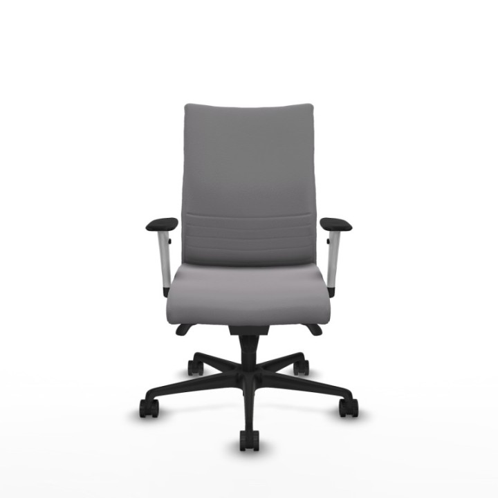 Albacete confidente sincro similpiel gris brazos 1D blancos base nailon ruedas 65 mm nailon