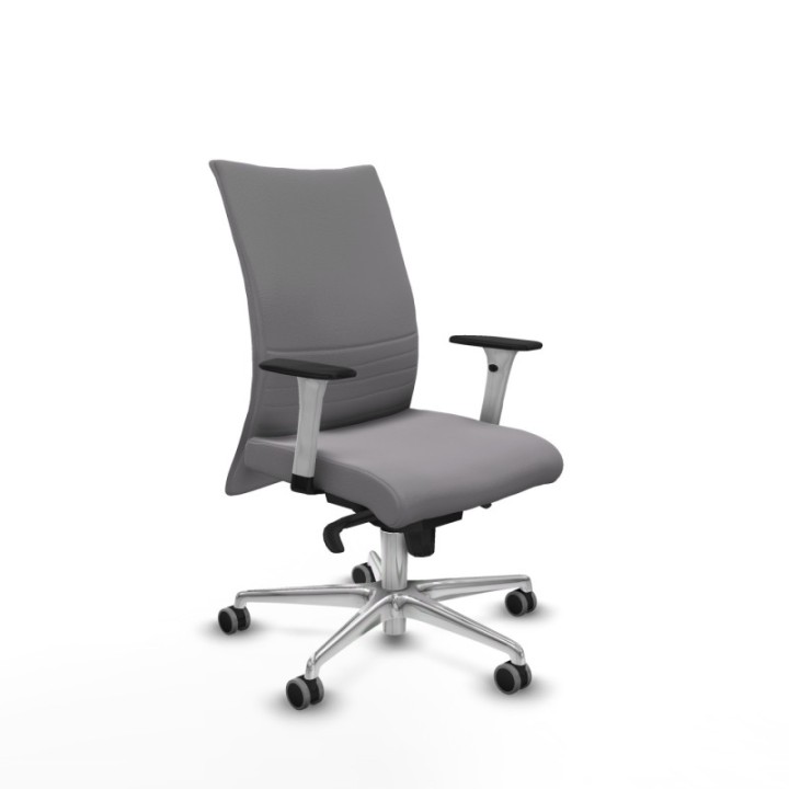 Albacete confidente sincro similpiel gris brazos 1D blancos base aluminio ruedas 65mm engomadas