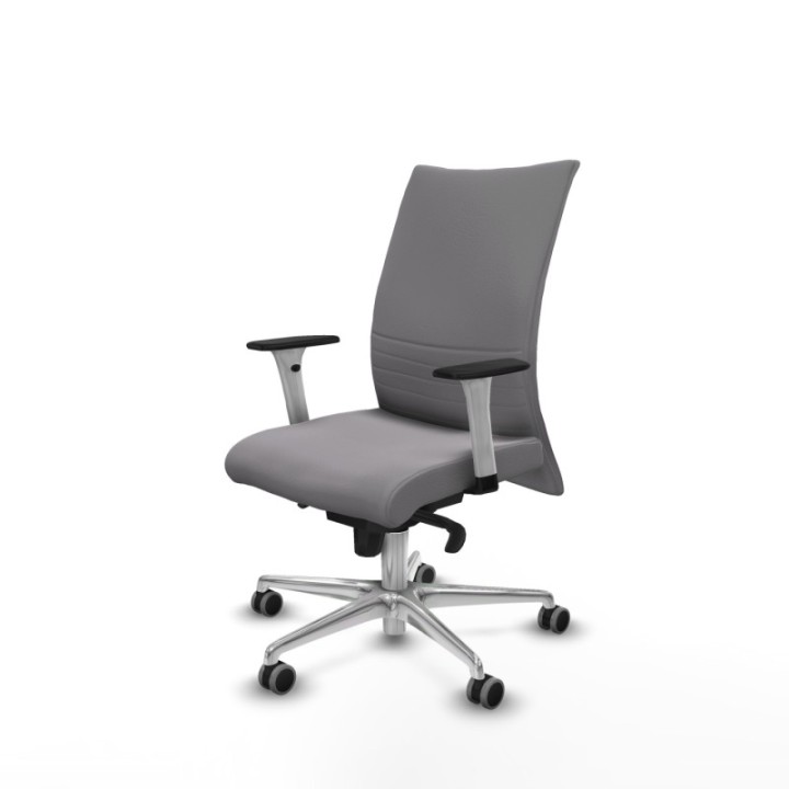 Albacete confidente sincro similpiel gris brazos 1D blancos base aluminio ruedas 65mm engomadas