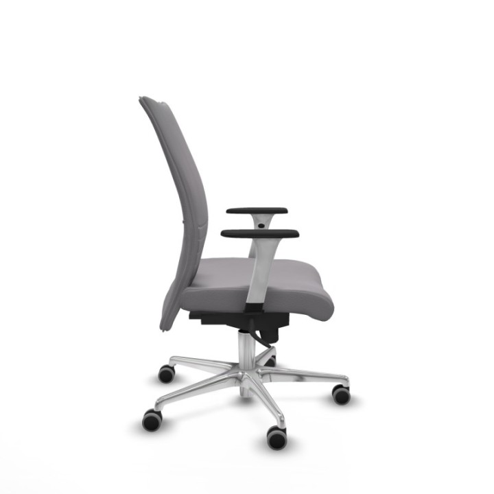 Albacete confidente sincro similpiel gris brazos 1D blancos base aluminio ruedas 65mm engomadas