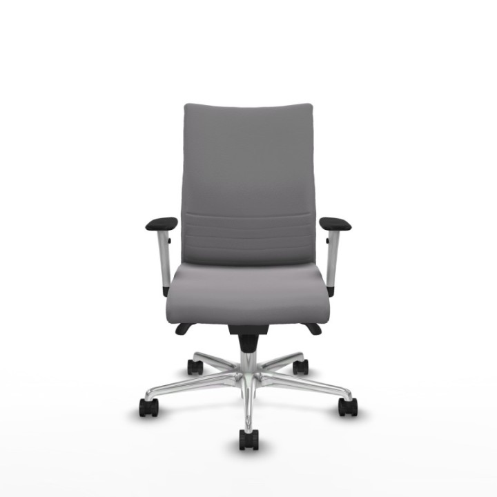 Albacete confidente sincro similpiel gris brazos 1D blancos base aluminio ruedas 65 mm nailon