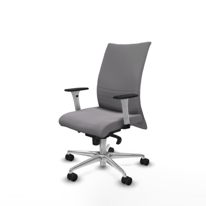 Albacete confidente sincro similpiel gris brazos 1D blancos base aluminio ruedas 65 mm nailon