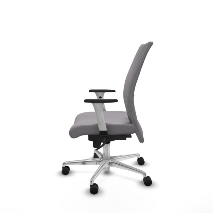 Albacete confidente sincro similpiel gris brazos 1D blancos base aluminio ruedas 65 mm nailon