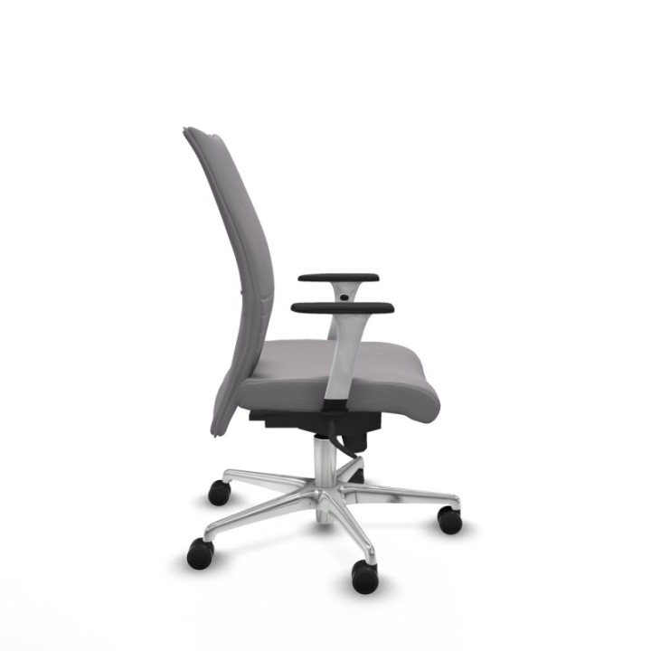 Albacete confidente sincro similpiel gris brazos 1D blancos base aluminio ruedas 65 mm nailon