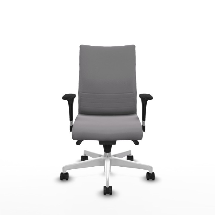 Albacete confidente sincro similpiel gris brazos 1D base blanca ruedas 65 mm nailon