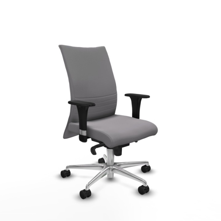 Albacete confidente sincro similpiel gris brazos 1D base aluminio ruedas 65 mm nailon