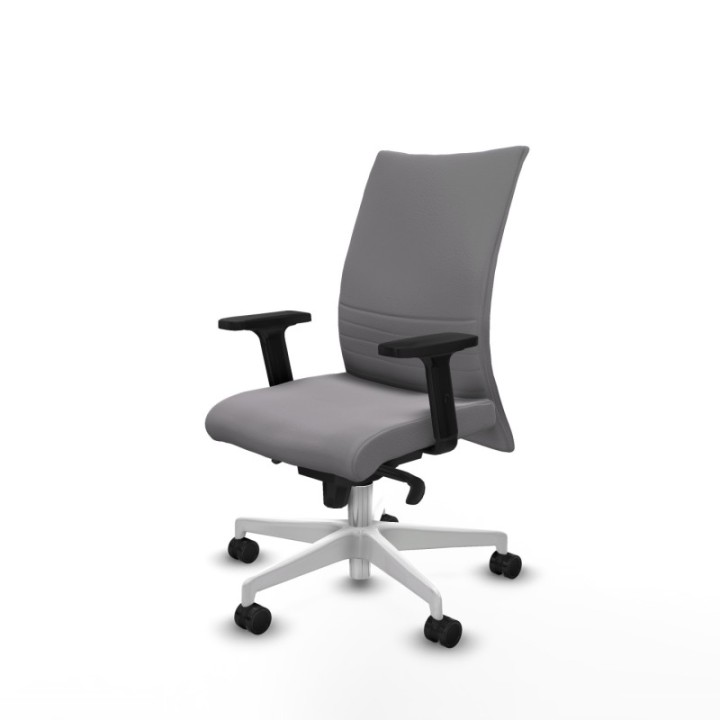 Albacete confidente sincro similpiel gris brazos 2D base blanca ruedas 65 mm nailon