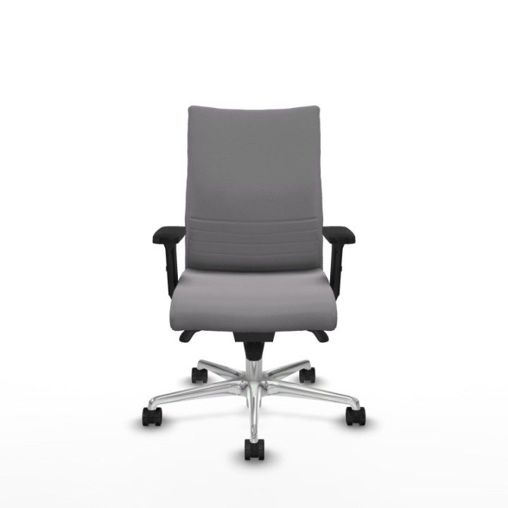 Albacete confidente sincro similpiel gris brazos 2D base aluminio ruedas 65 mm nailon