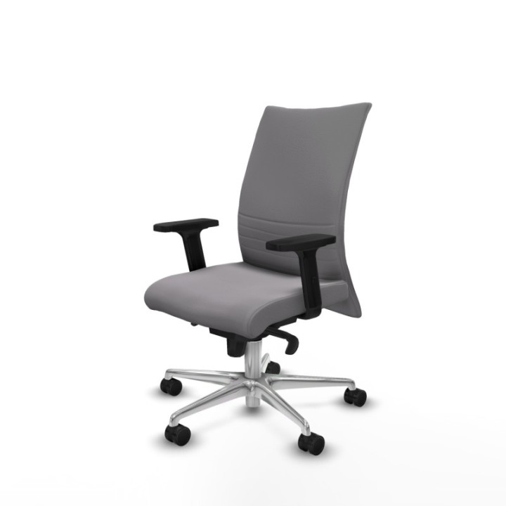 Albacete confidente sincro similpiel gris brazos 2D base aluminio ruedas 65 mm nailon