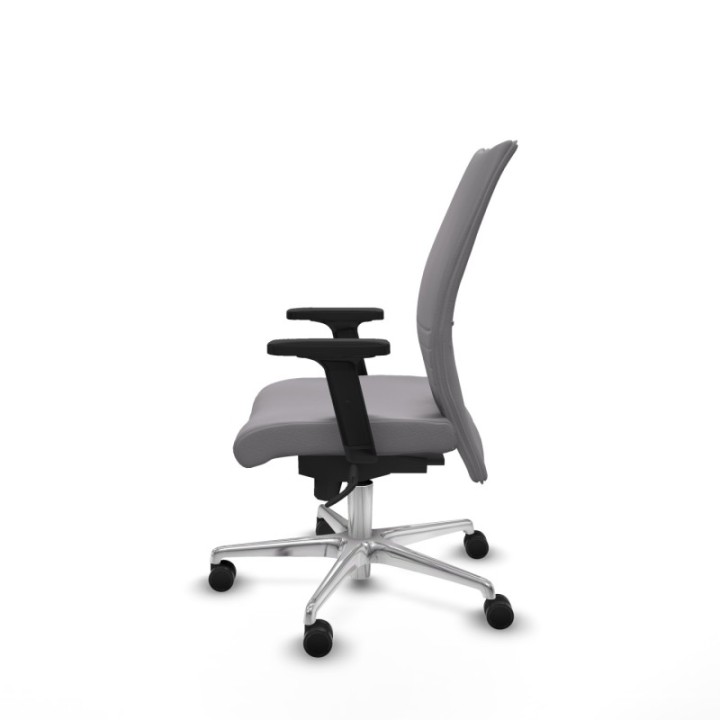 Albacete confidente sincro similpiel gris brazos 2D base aluminio ruedas 65 mm nailon