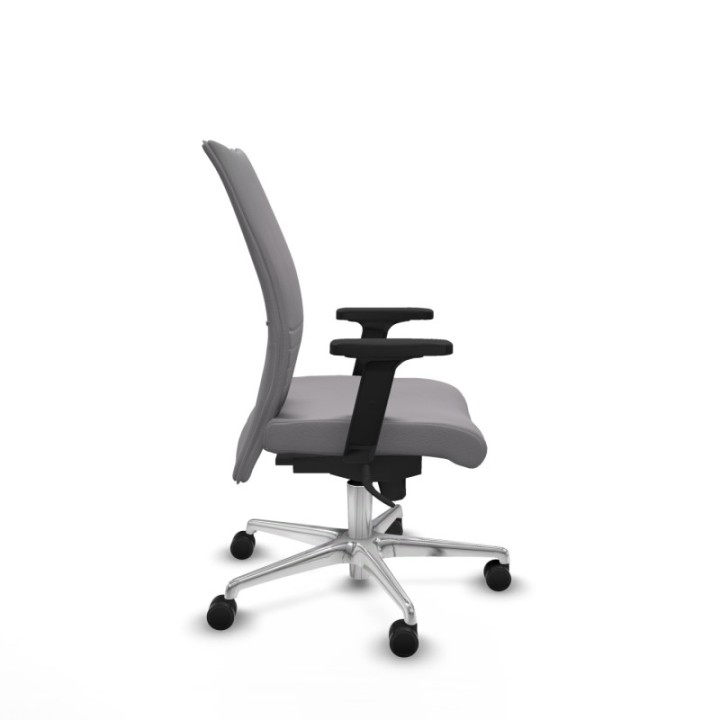 Albacete confidente sincro similpiel gris brazos 2D base aluminio ruedas 65 mm nailon