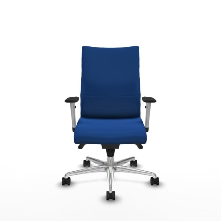 Albacete confidente sincro similpiel azul brazos 1D blancos base aluminio ruedas 65 mm nailon