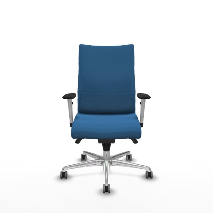 Albacete confidente sincro similpiel azul claro brazos 1D blancos base aluminio ruedas 65mm engomadas