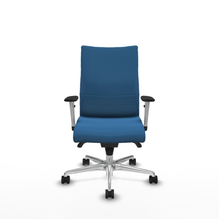 Albacete confidente sincro similpiel azul claro brazos 1D blancos base aluminio ruedas 65 mm nailon