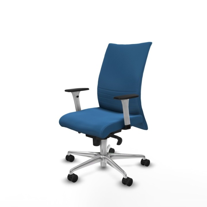 Albacete confidente sincro similpiel azul claro brazos 1D blancos base aluminio ruedas 65 mm nailon