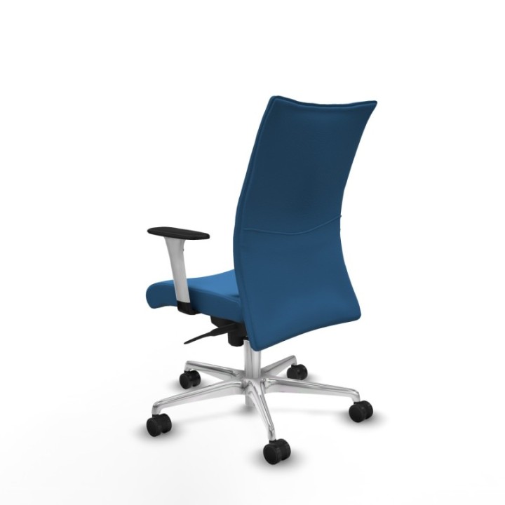 Albacete confidente sincro similpiel azul claro brazos 1D blancos base aluminio ruedas 65 mm nailon