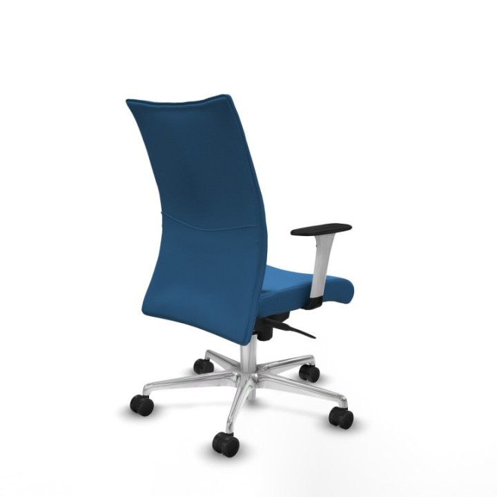 Albacete confidente sincro similpiel azul claro brazos 1D blancos base aluminio ruedas 65 mm nailon