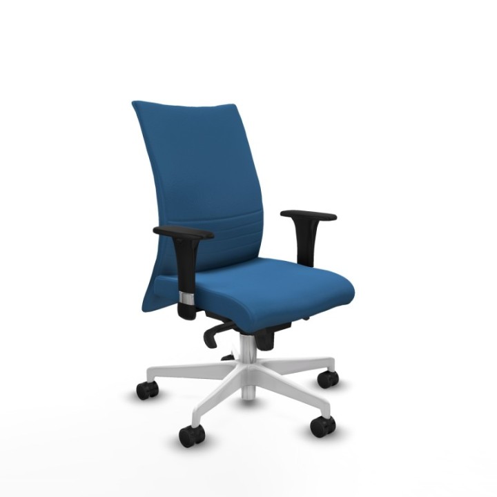 Albacete confidente sincro similpiel azul claro brazos 1D base blanca ruedas 65 mm nailon