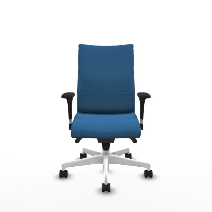 Albacete confidente sincro similpiel azul claro brazos 1D base blanca ruedas 65 mm nailon