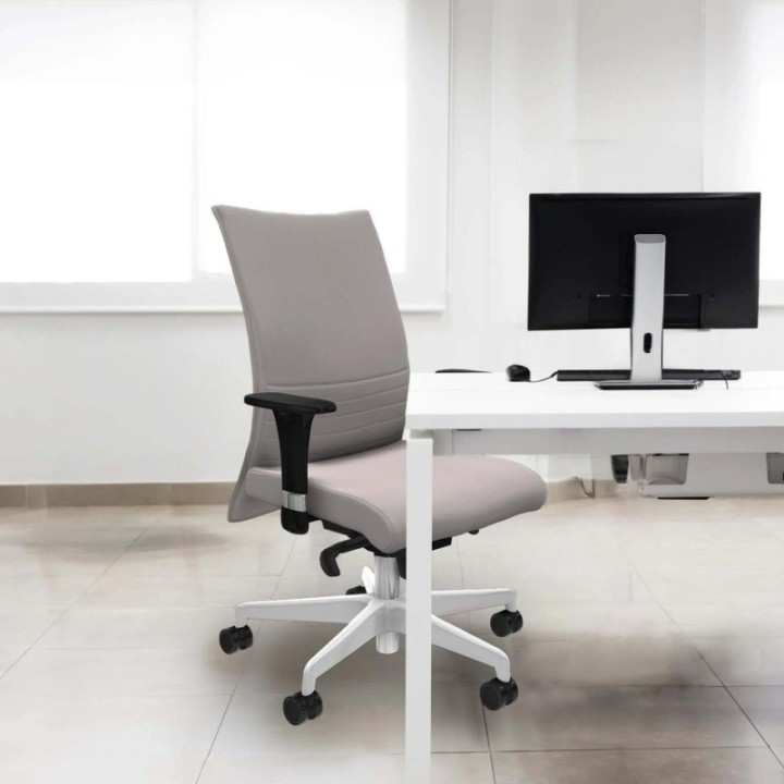 Albacete confidente sincro similpiel azul claro brazos 1D base blanca ruedas 65 mm nailon