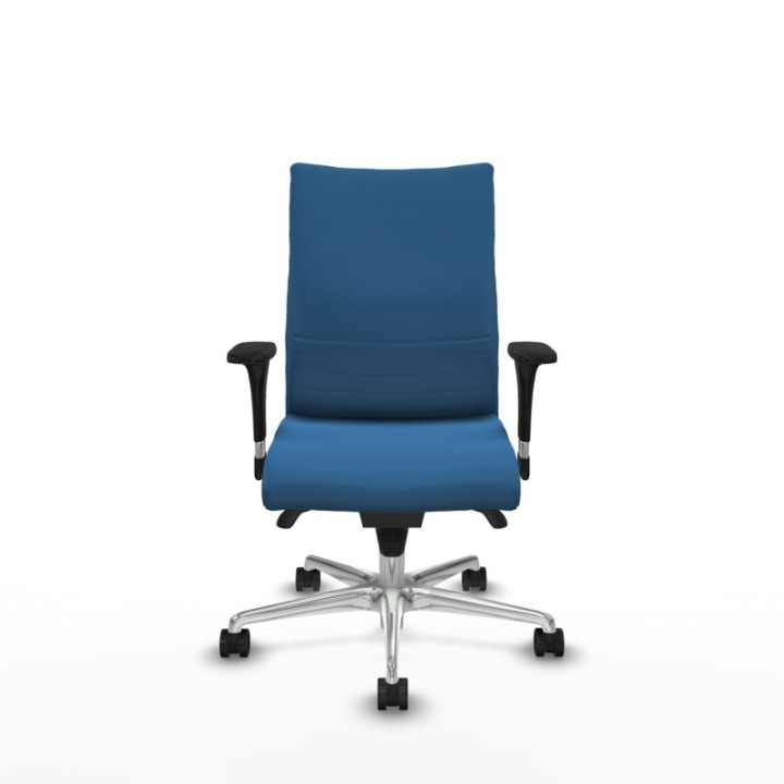 Albacete confidente sincro similpiel azul claro brazos 1D base aluminio ruedas 65 mm nailon