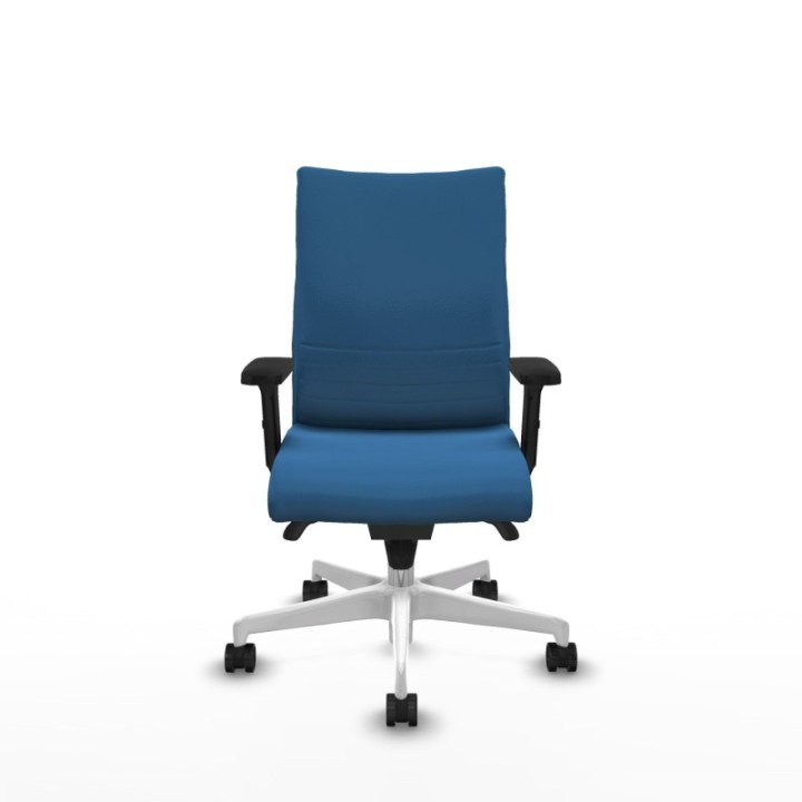 Albacete confidente sincro similpiel azul claro brazos 2D base blanca ruedas 65 mm nailon