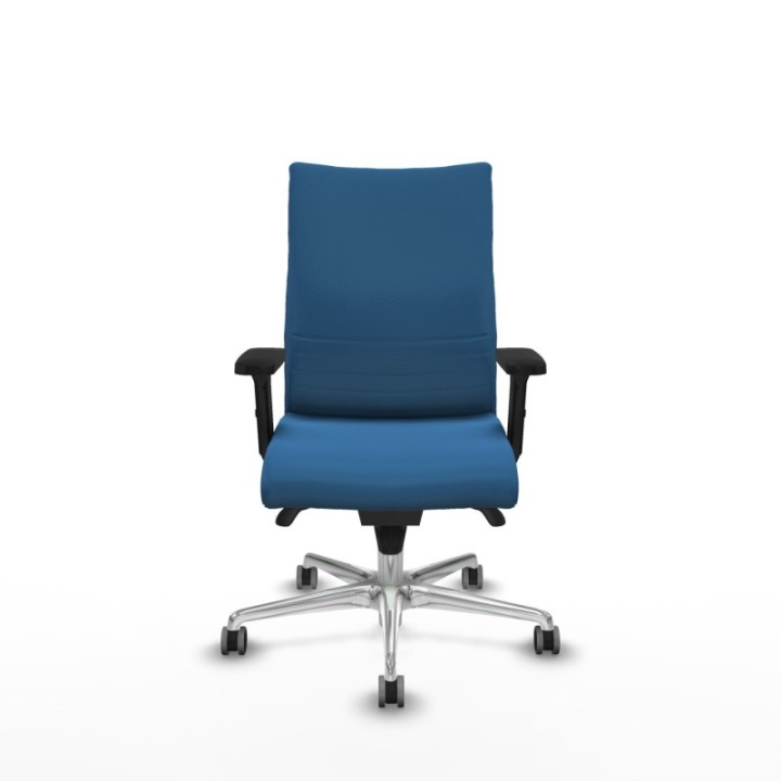 Albacete confidente sincro similpiel azul claro brazos 2D base aluminio ruedas 65mm engomadas