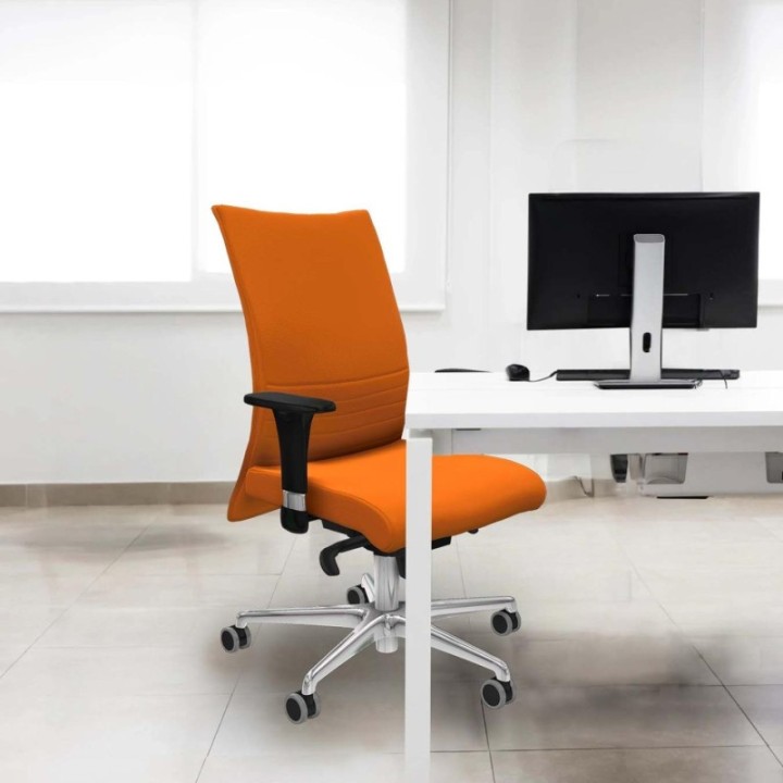 Albacete confidente sincro similpiel naranja brazos 1D base aluminio ruedas 65mm engomadas