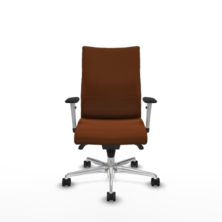 Albacete confidente sincro similpiel marrón brazos 1D blancos base aluminio ruedas 65 mm nailon