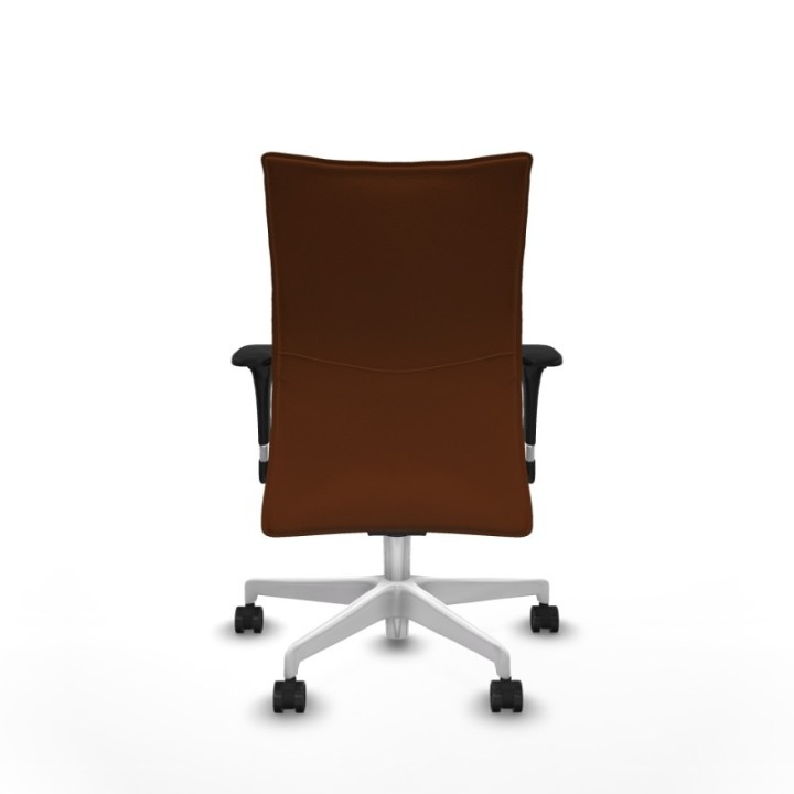 Albacete confidente sincro similpiel marrón brazos 1D base blanca ruedas 65 mm nailon