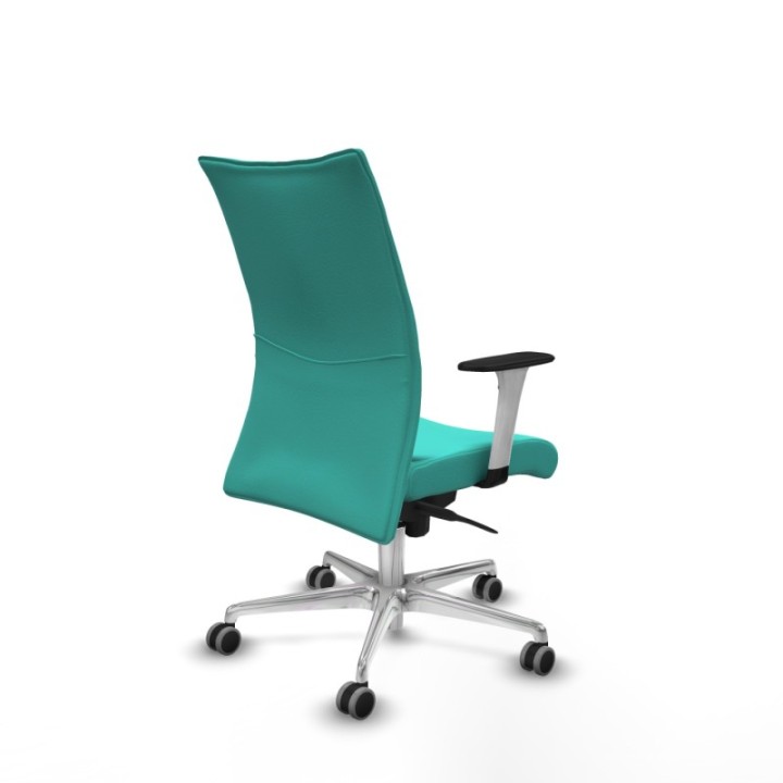 Albacete confidente sincro similpiel turquesa brazos 1D blancos base aluminio ruedas 65mm engomadas