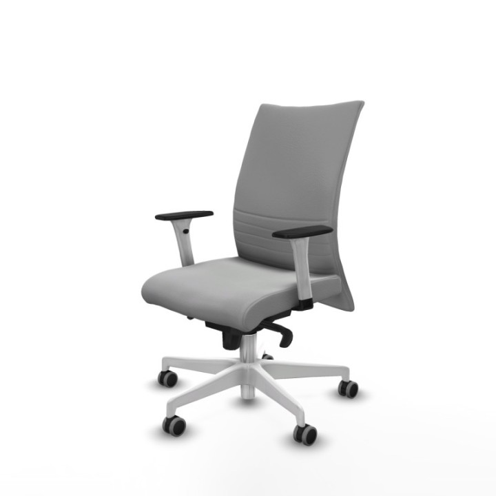 Albacete confidente sincro similpiel gris claro brazos 1D blancos base blanca ruedas 65mm engomadas