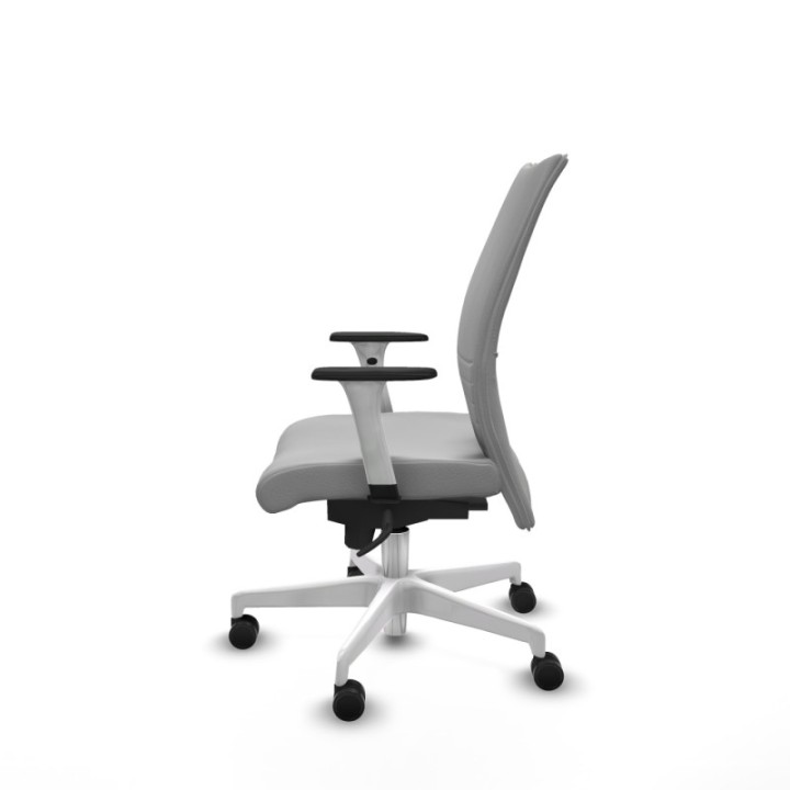 Albacete confidente sincro similpiel gris claro brazos 1D blancos base blanca ruedas 65 mm nailon