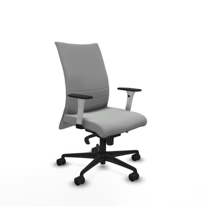 Albacete confidente sincro similpiel gris claro brazos 1D blancos base nailon ruedas 65 mm nailon