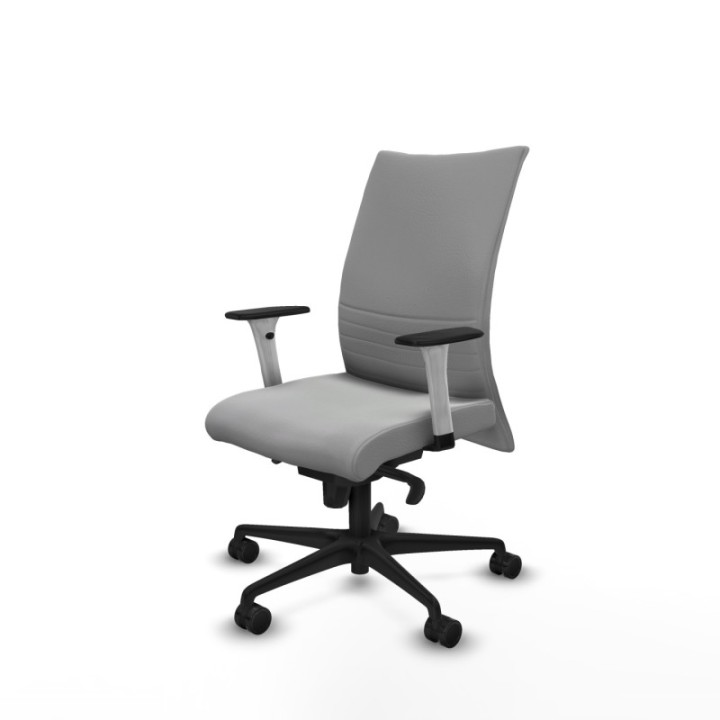 Albacete confidente sincro similpiel gris claro brazos 1D blancos base nailon ruedas 65 mm nailon