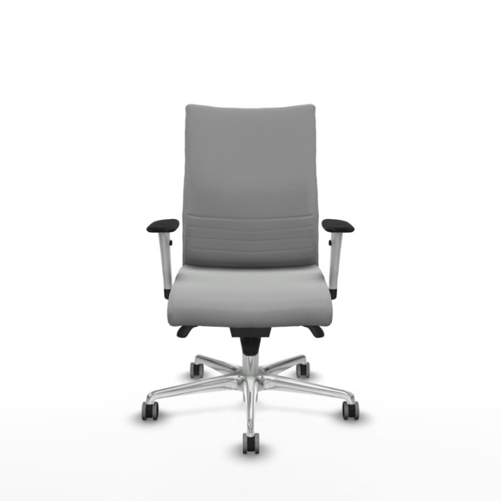 Albacete confidente sincro similpiel gris claro brazos 1D blancos base aluminio ruedas 65mm engomadas